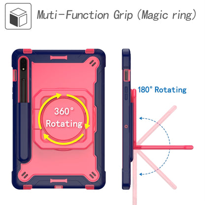 For Samsung Galaxy Tab S7 / S8 Silicone + PC Bracelet Holder Tablet Case(Navy Blue + Rose Red) by bashfashion