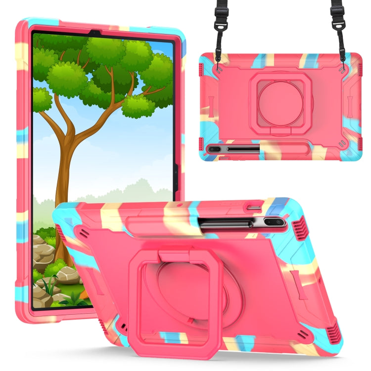 For Samsung Galaxy Tab S7+ / S8+ / S7 FE Silicone + PC Bracelet Holder Tablet Case(Camouflage + Rose Red) by bashfashion