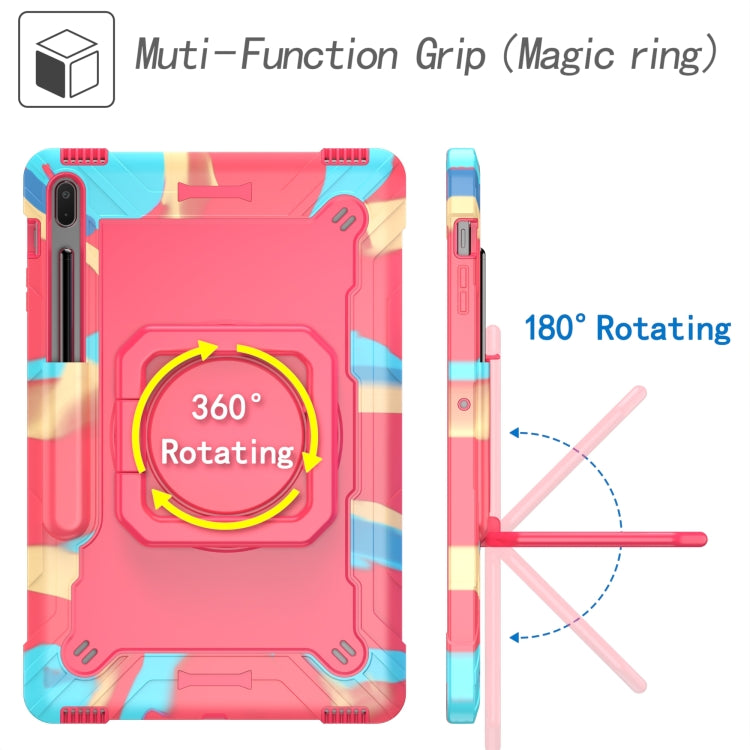 For Samsung Galaxy Tab S7+ / S8+ / S7 FE Silicone + PC Bracelet Holder Tablet Case(Camouflage + Rose Red) by bashfashion