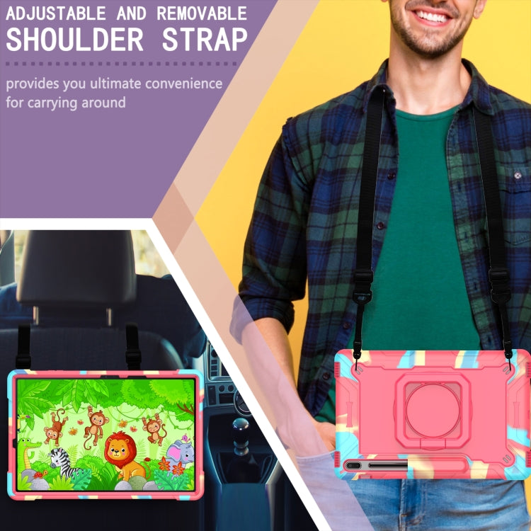 For Samsung Galaxy Tab S7+ / S8+ / S7 FE Silicone + PC Bracelet Holder Tablet Case(Camouflage + Rose Red) by bashfashion