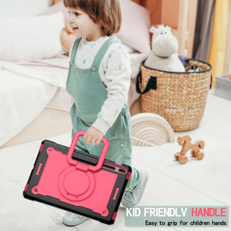 For Samsung Galaxy Tab S7+ / S8+ / S7 FE Silicone + PC Bracelet Holder Tablet Case(Black + Rose Red) by bashfashion