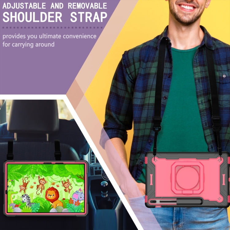 For Samsung Galaxy Tab S7+ / S8+ / S7 FE Silicone + PC Bracelet Holder Tablet Case(Black + Rose Red) by bashfashion