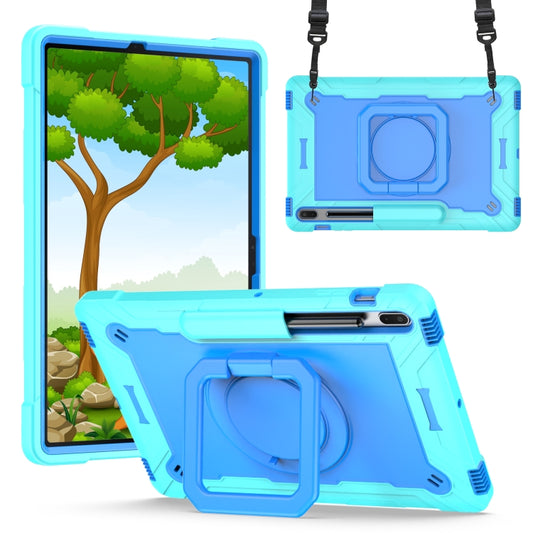 For Samsung Galaxy Tab S7+ / S8+ / S7 FE Silicone + PC Bracelet Holder Tablet Case(Mint Green + Blue) by bashfashion