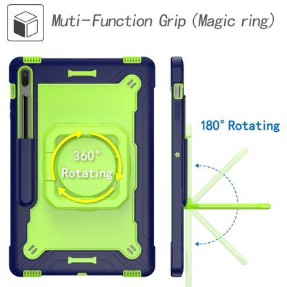 For Samsung Galaxy Tab S7+ / S8+ / S7 FE Silicone + PC Bracelet Holder Tablet Case(Navy Blue + Yellow Green) by bashfashion