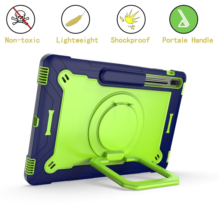 For Samsung Galaxy Tab S7+ / S8+ / S7 FE Silicone + PC Bracelet Holder Tablet Case(Navy Blue + Yellow Green) by bashfashion