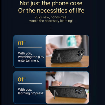 For iPhone 14 SULADA Invisible Bracket Leather Back Cover Phone Case(Black) by SULADA