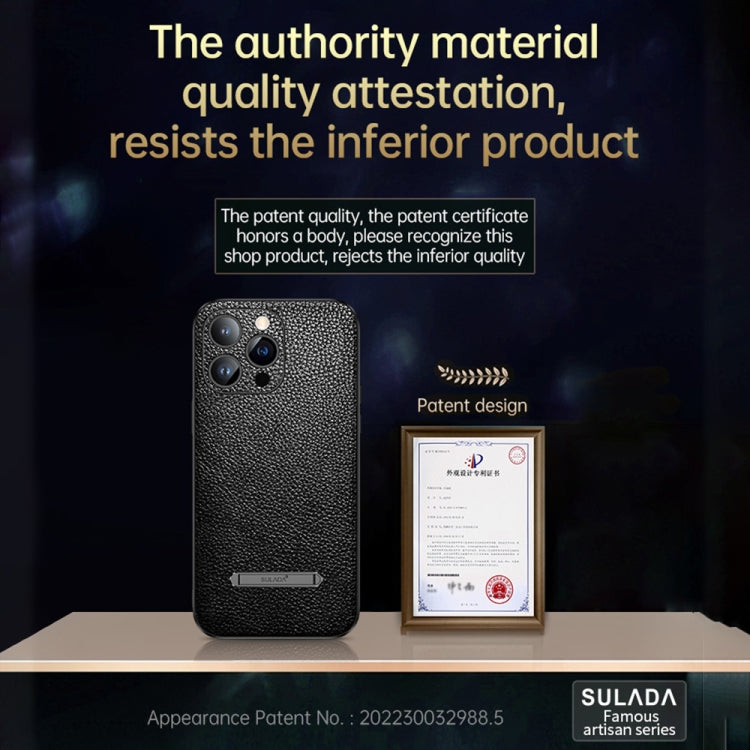 For iPhone 14 Pro Max SULADA Invisible Bracket Leather Back Cover Phone Case(Black) by SULADA