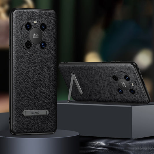 For Huawei Mate 40 SULADA Invisible Bracket Leather Back Cover Phone Case(Black) by SULADA