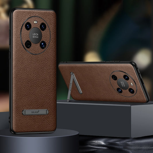 For Huawei Mate 40 SULADA Invisible Bracket Leather Back Cover Phone Case(Brown) by SULADA