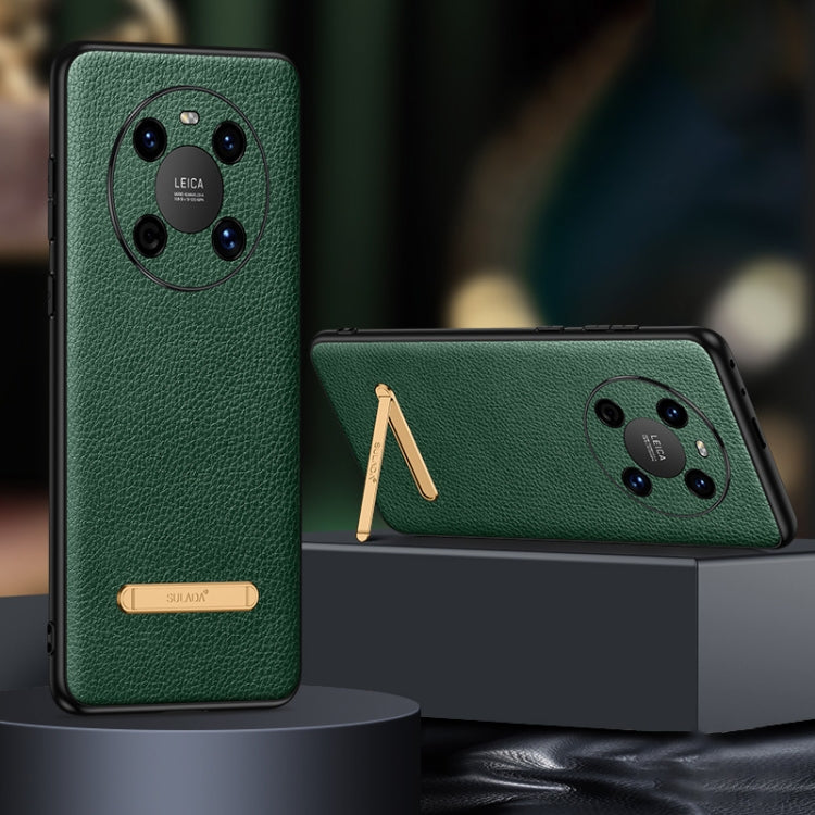 For Huawei Mate 40 SULADA Invisible Bracket Leather Back Cover Phone Case(Dark Green) by SULADA