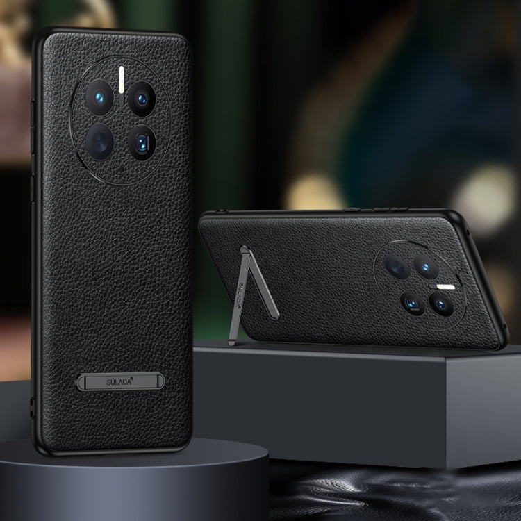 For Huawei Mate 50 SULADA Invisible Bracket Leather Back Cover Phone Case(Black) by SULADA