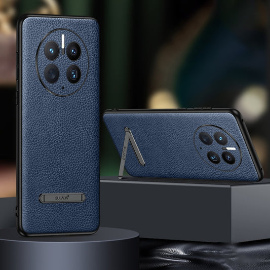 For Huawei Mate 50 SULADA Invisible Bracket Leather Back Cover Phone Case(Blue) by SULADA
