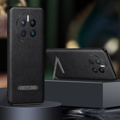 For Huawei Mate 50 Pro SULADA Invisible Bracket Leather Back Cover Phone Case(Black) by SULADA