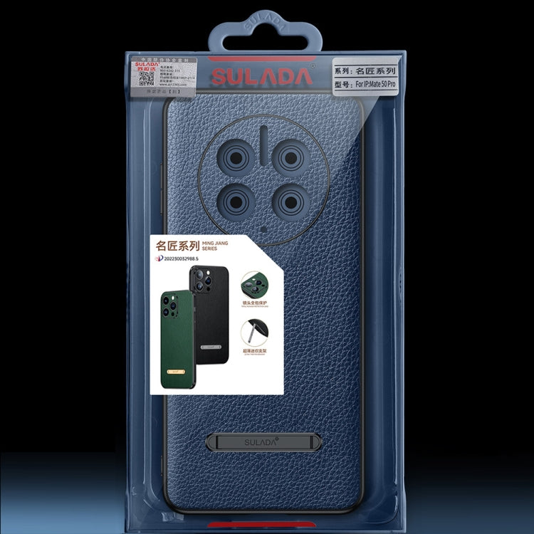 For Huawei Mate 50 Pro SULADA Invisible Bracket Leather Back Cover Phone Case(Blue) by SULADA