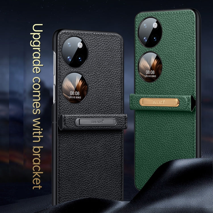 For Huawei P50 Pocket SULADA Invisible Bracket Leather Back Cover Phone Case(Black) by SULADA