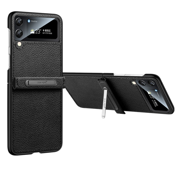 For Samsung Galaxy Z Flip3 5G SULADA Invisible Bracket Leather Back Cover Phone Case(Black) by SULADA