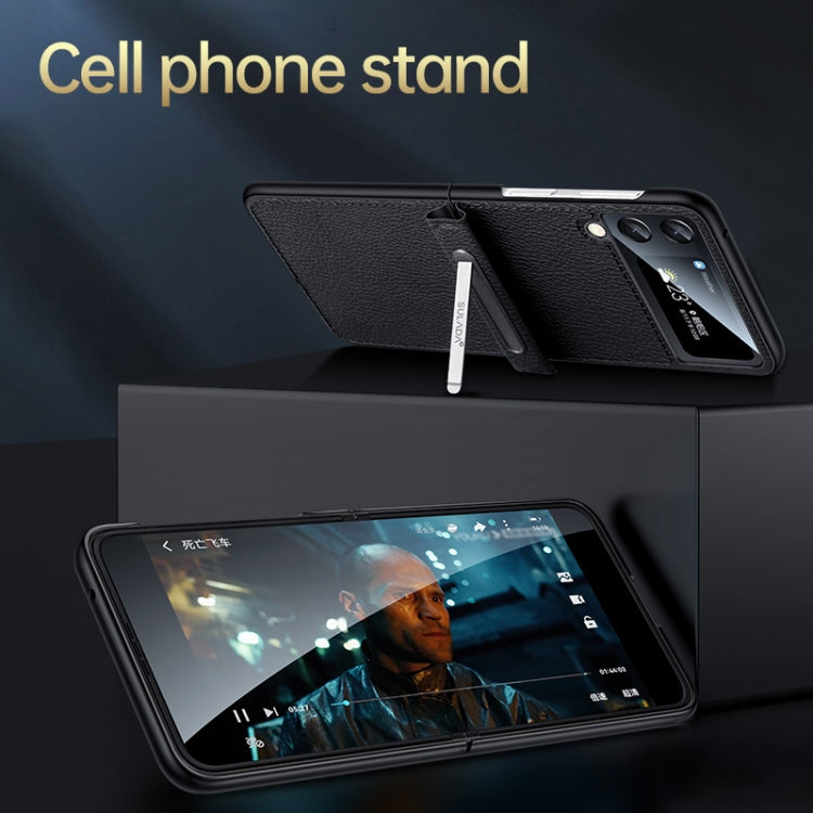 For Samsung Galaxy Z Flip3 5G SULADA Invisible Bracket Leather Back Cover Phone Case(Black) by SULADA