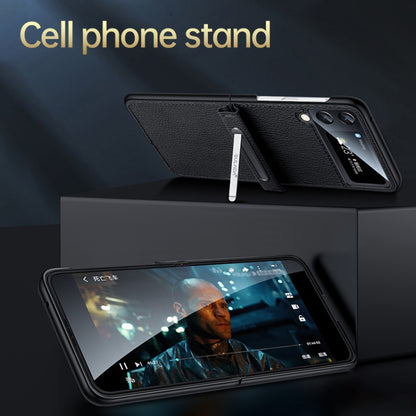 For Samsung Galaxy Z Flip3 5G SULADA Invisible Bracket Leather Back Cover Phone Case(Black) by SULADA