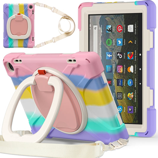 For Amazon Fire HD 8 2022 Silicone + PC Protective Tablet Case with Holder & Shoulder Strap(Colorful Pink) by bashfashion