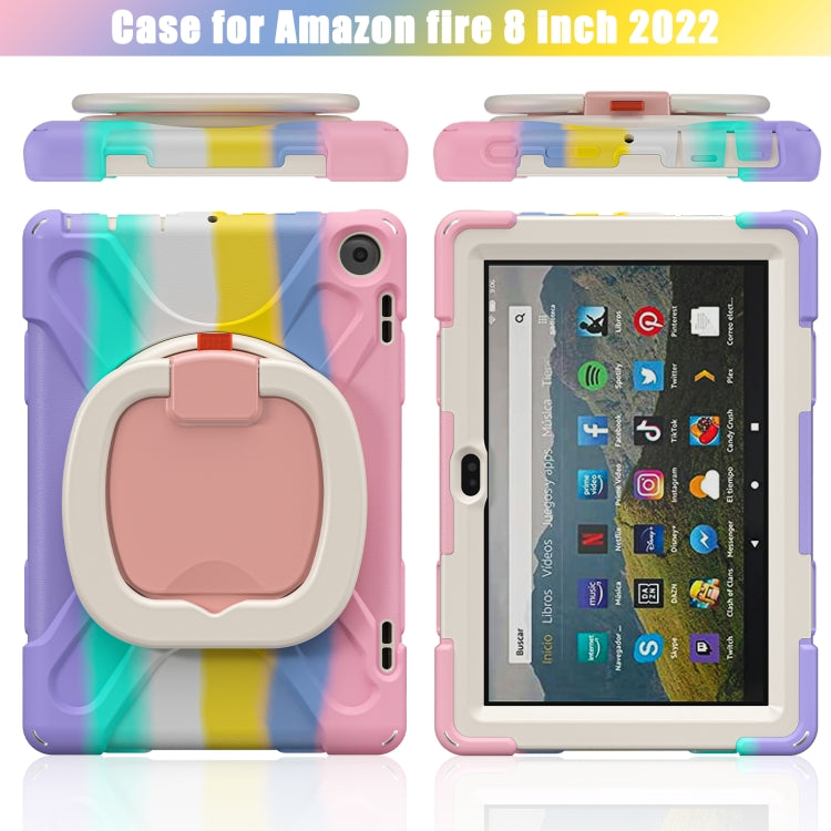 For Amazon Fire HD 8 2022 Silicone + PC Protective Tablet Case with Holder & Shoulder Strap(Colorful Pink) by bashfashion