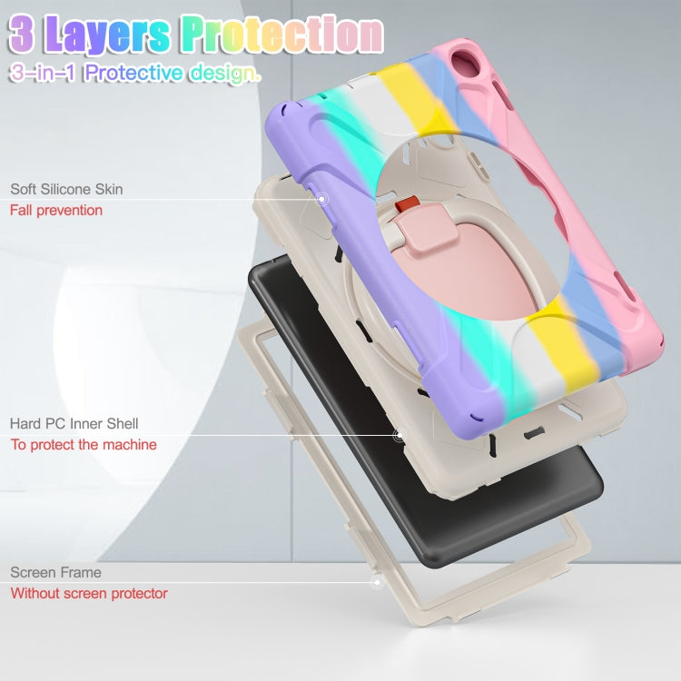 For Amazon Fire HD 8 2022 Silicone + PC Protective Tablet Case with Holder & Shoulder Strap(Colorful Pink) by bashfashion