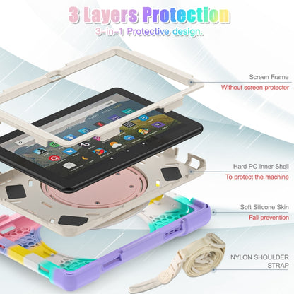 For Amazon Fire HD 8 2022 Silicone + PC Protective Tablet Case with Holder & Shoulder Strap(Colorful Pink) by bashfashion