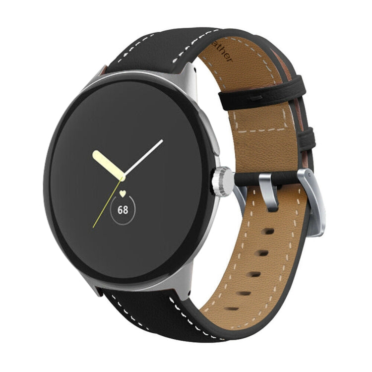 For Google Pixel Watch Pointed Tail Stitching Genuine Leather Watch Band(Black) by bashfashion