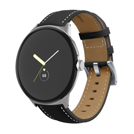 For Google Pixel Watch Pointed Tail Stitching Genuine Leather Watch Band(Black) by bashfashion
