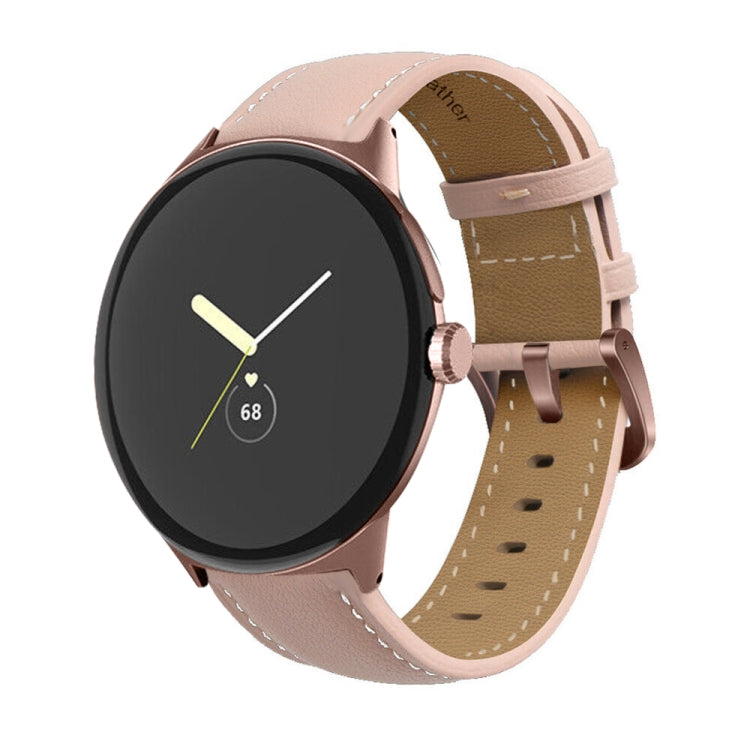 For Google Pixel Watch Pointed Tail Stitching Genuine Leather Watch Band(Rose Gold+Pink) by bashfashion