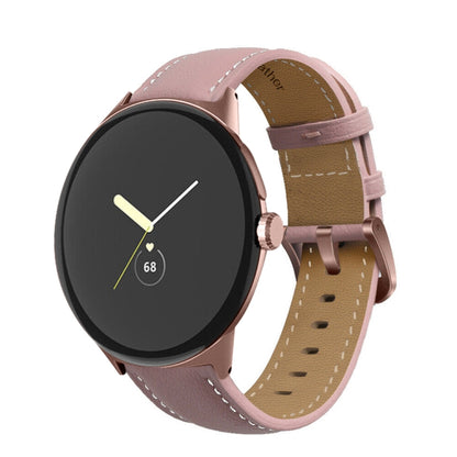 For Google Pixel Watch Pointed Tail Stitching Genuine Leather Watch Band(Rose Gold+Purple) by bashfashion