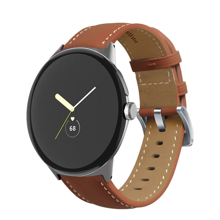 For Google Pixel Watch Pointed Tail Stitching Genuine Leather Watch Band(Brown) by bashfashion