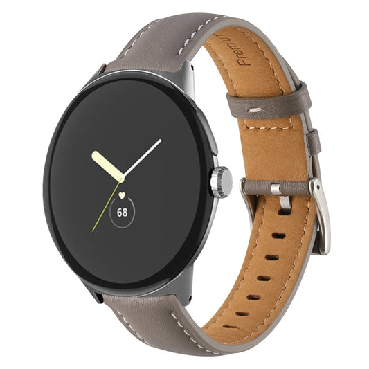 For Google Pixel Watch Pointed Tail Stitching Genuine Leather Watch Band(Brown Gray) by bashfashion