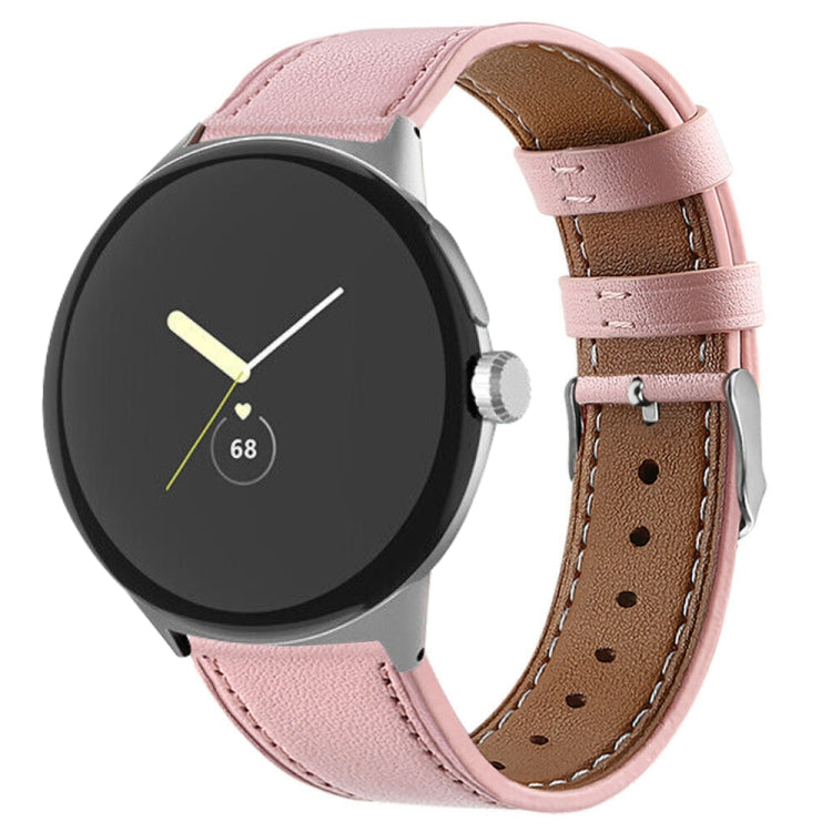 For Google Pixel Watch 1 / 2 / 3 41mm Round Tail Genuine Leather Watch Band(Pink) by bashfashion