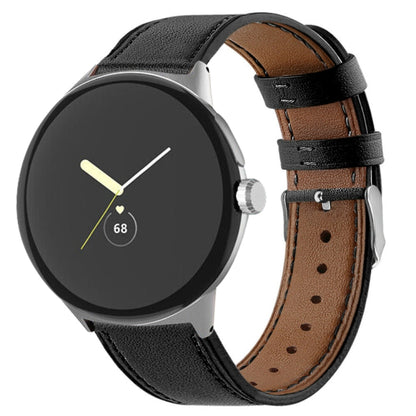 For Google Pixel Watch 1 / 2 / 3 41mm Round Tail Genuine Leather Watch Band(Black) by bashfashion