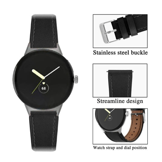 For Google Pixel Watch 1 / 2 / 3 41mm Round Tail Genuine Leather Watch Band(Black) by bashfashion