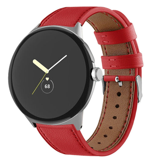 For Google Pixel Watch 1 / 2 / 3 41mm Round Tail Genuine Leather Watch Band(Red) by bashfashion