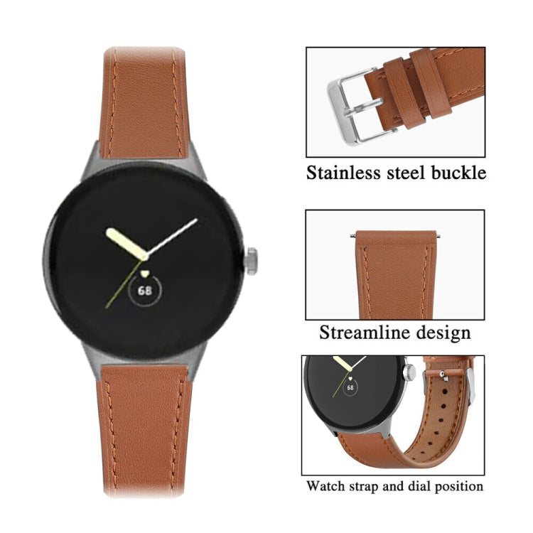 For Google Pixel Watch 1 / 2 / 3 41mm Round Tail Genuine Leather Watch Band(Brown) by bashfashion