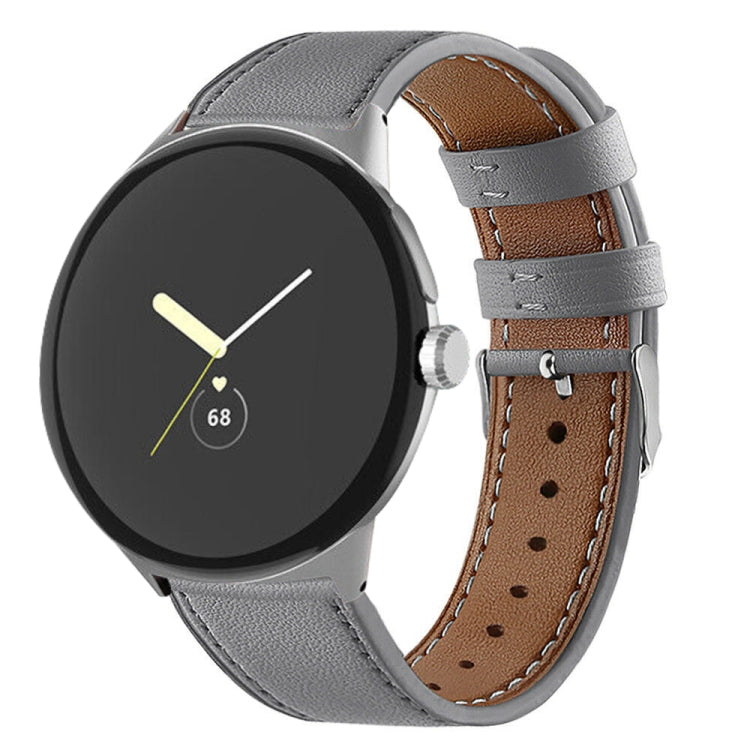 For Google Pixel Watch 1 / 2 / 3 41mm Round Tail Genuine Leather Watch Band(Grey) by bashfashion