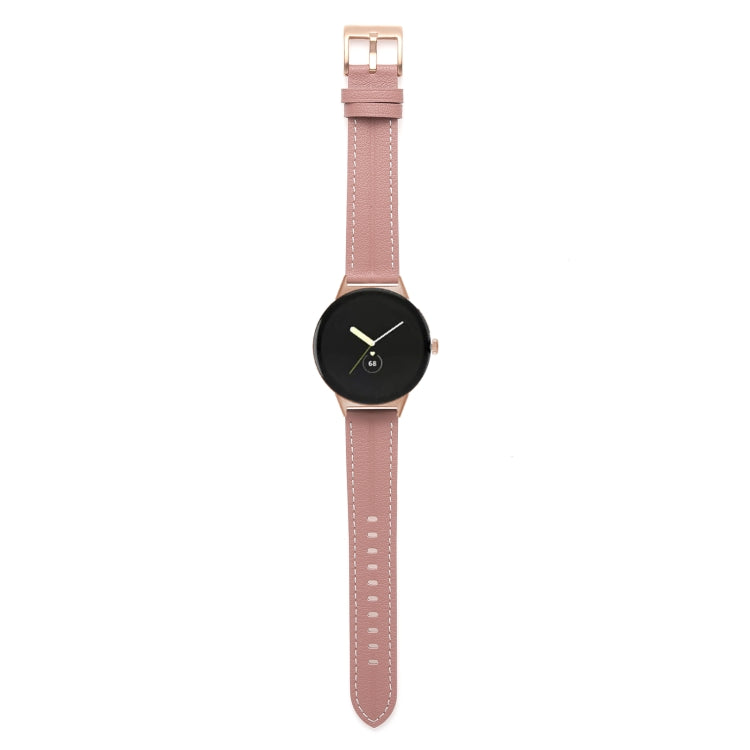 For Google Pixel Watch Grooved Genuine Leather Watch Band(Dark Pink) by bashfashion