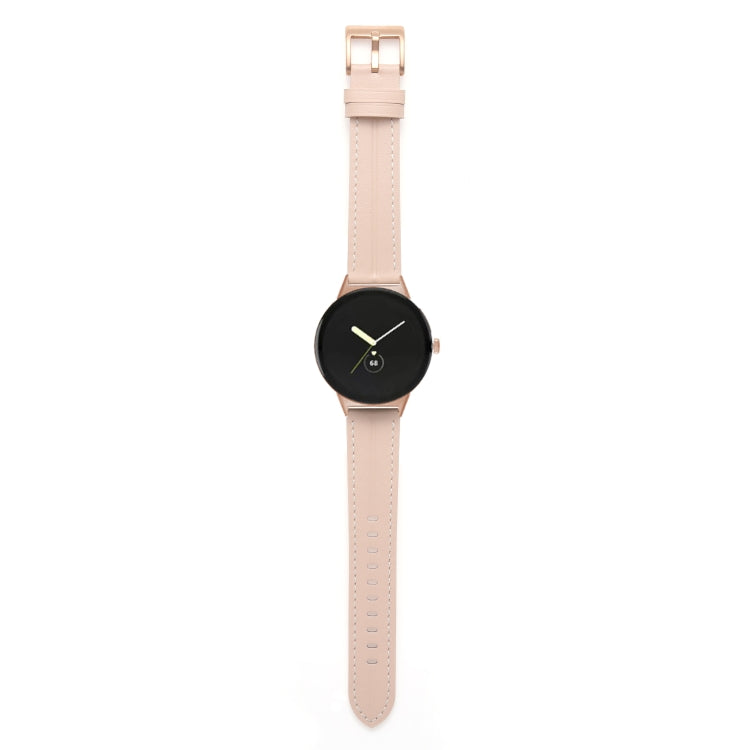 For Google Pixel Watch Grooved Genuine Leather Watch Band(Light Pink) by bashfashion