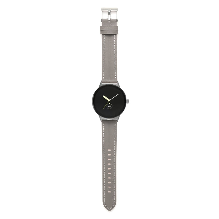 For Google Pixel Watch Grooved Genuine Leather Watch Band(Dark Grey) by bashfashion