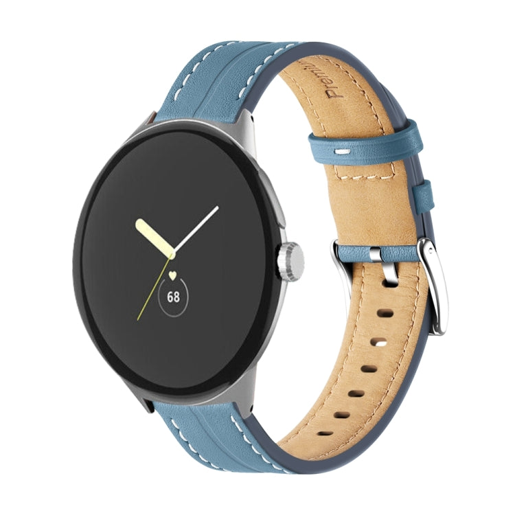 For Google Pixel Watch Grooved Genuine Leather Watch Band(Blue) by bashfashion