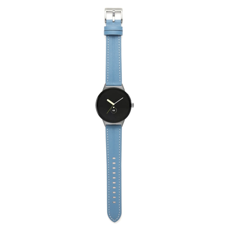 For Google Pixel Watch Grooved Genuine Leather Watch Band(Blue) by bashfashion