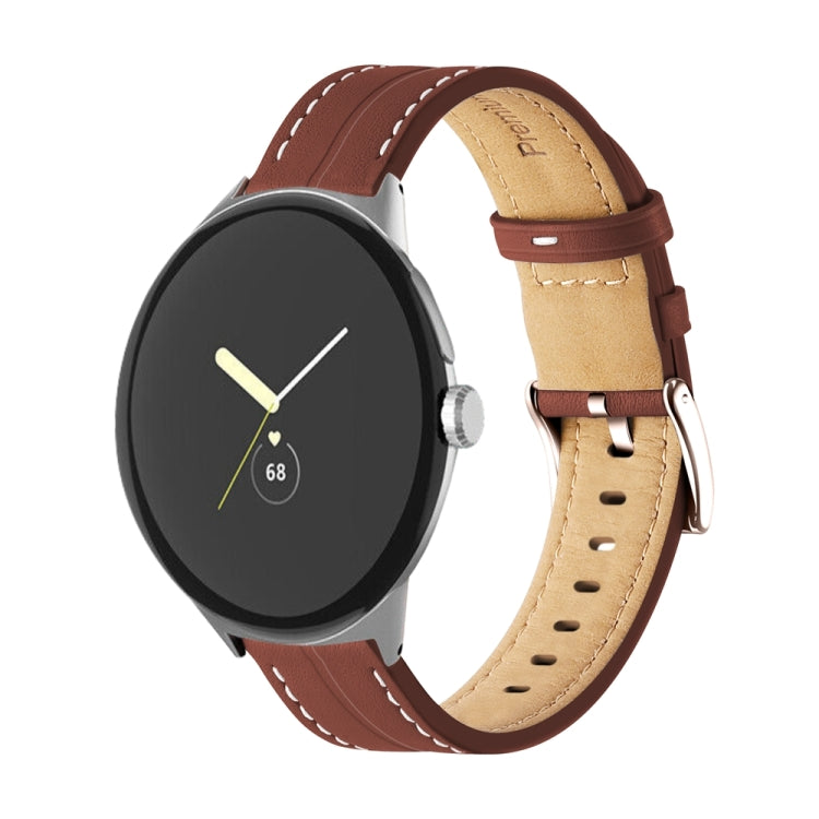 For Google Pixel Watch Grooved Genuine Leather Watch Band(Brown) by bashfashion