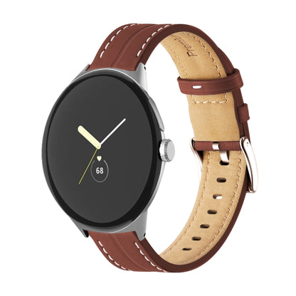 For Google Pixel Watch Grooved Genuine Leather Watch Band(Brown) by bashfashion