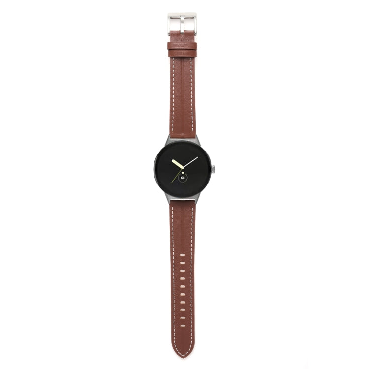 For Google Pixel Watch Grooved Genuine Leather Watch Band(Brown) by bashfashion