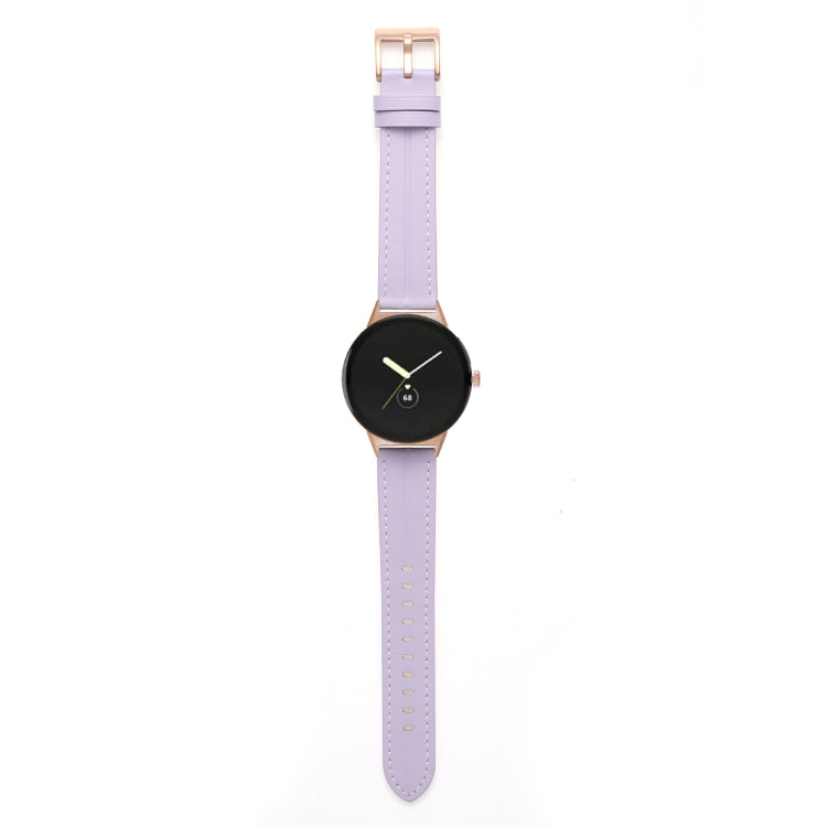 For Google Pixel Watch Grooved Genuine Leather Watch Band(Purple) by bashfashion