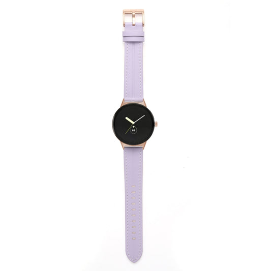 For Google Pixel Watch Grooved Genuine Leather Watch Band(Purple) by bashfashion