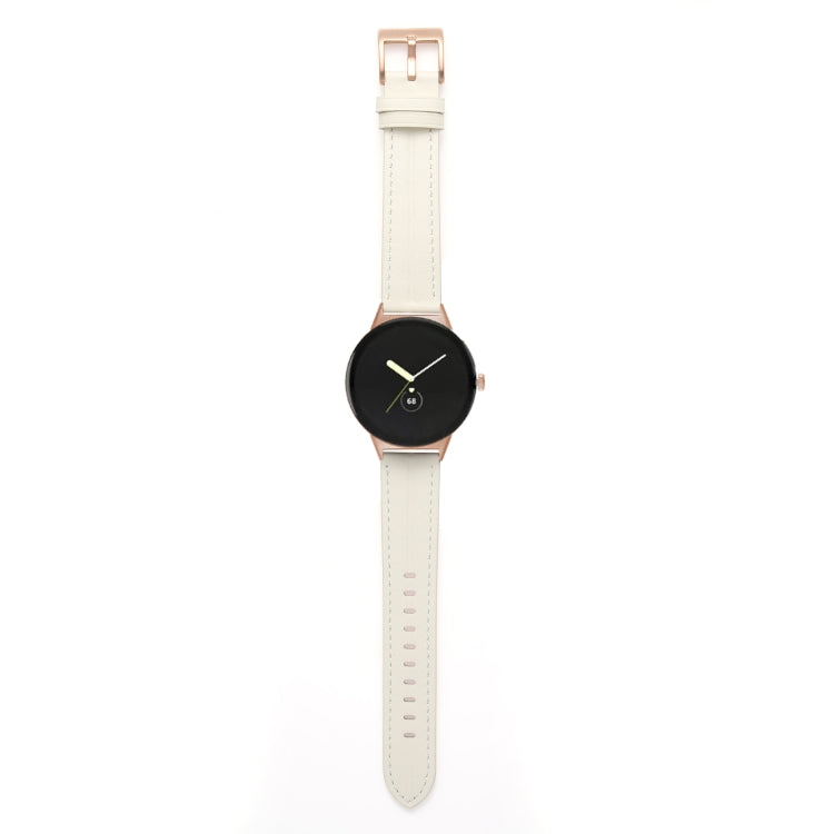 For Google Pixel Watch Grooved Genuine Leather Watch Band(White) by bashfashion
