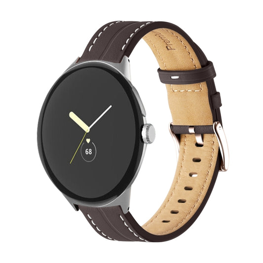 For Google Pixel Watch Grooved Genuine Leather Watch Band(Coffee) by bashfashion